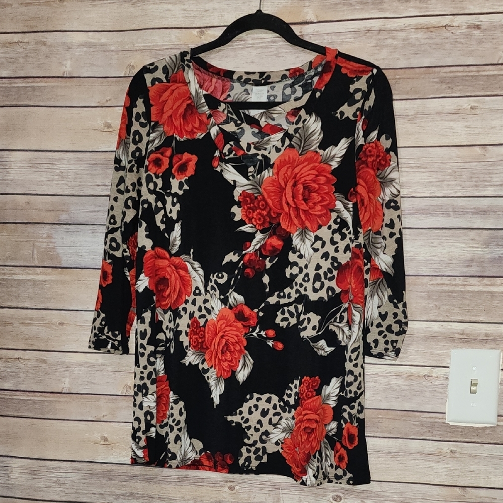Floral & Leopard Print Women's Top